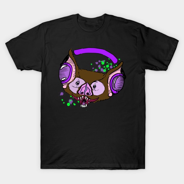 Bat with headphones T-Shirt by SwampThang